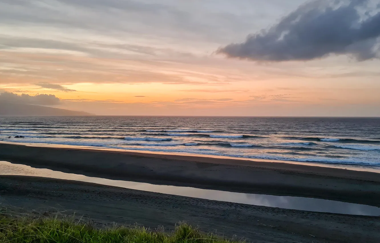 Фото обои waves, beach, sky, landscape, nature, sunset, clouds, Sea