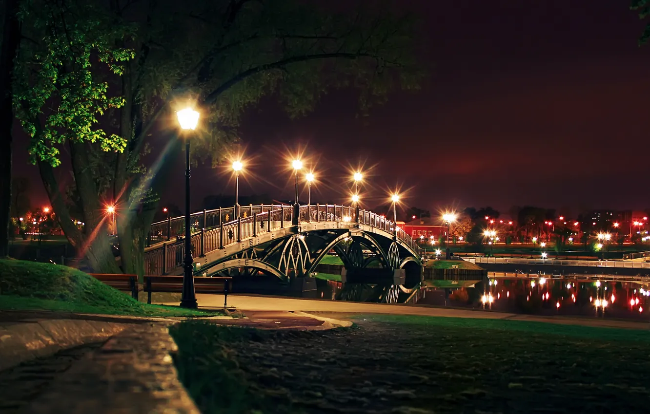 Фото обои ночь, мост, город, фонари, канал, bridge, night, Town