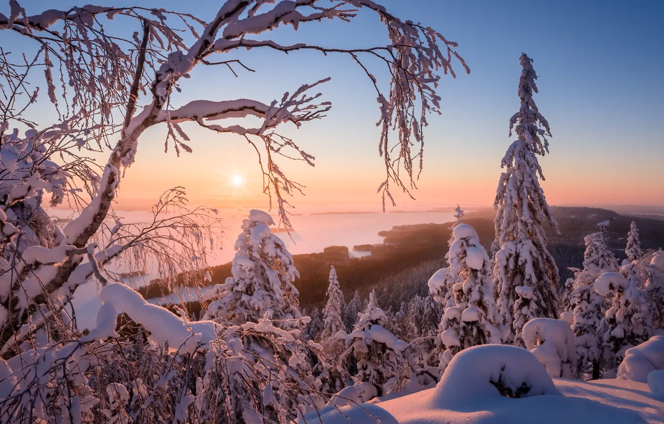 Фото обои зима, снег, пейзаж, природа, красота, Финляндия
