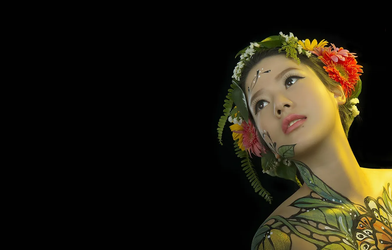 Фото обои девушка, портрет, азиатка, боди арт, body painting, hani nguyễn