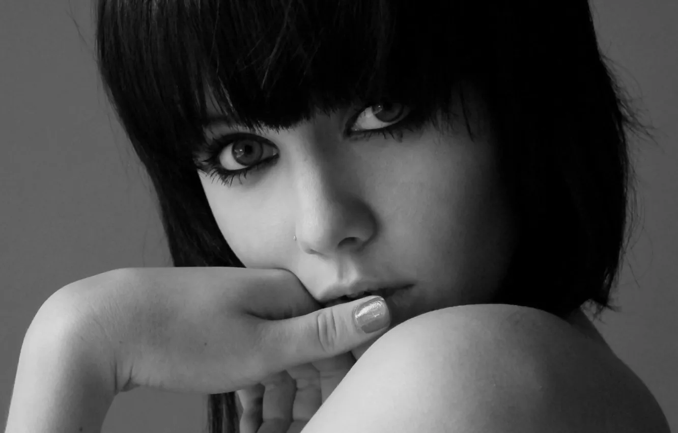 Фото обои взгляд, модель, черно-белая, брюнетка, красивые глаза, Mellisa Clarke