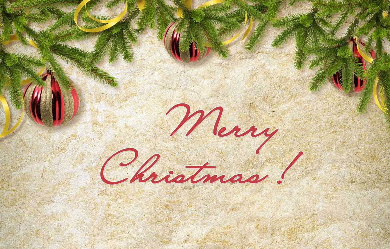 Фото обои ветви, шары, елка, новый год, рождество, merry christmas