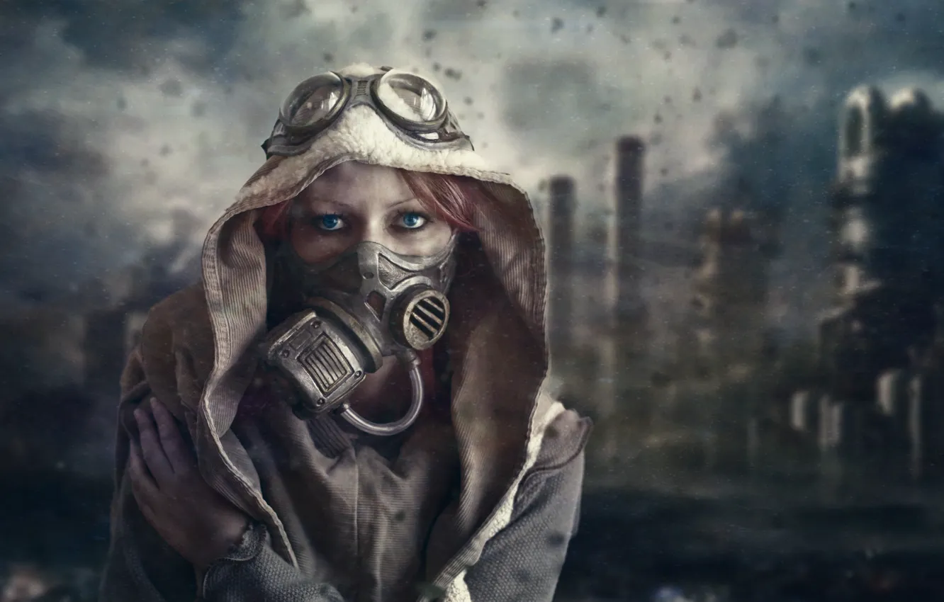 Фото обои Contamination, post-apocalyptic, respirator with filter