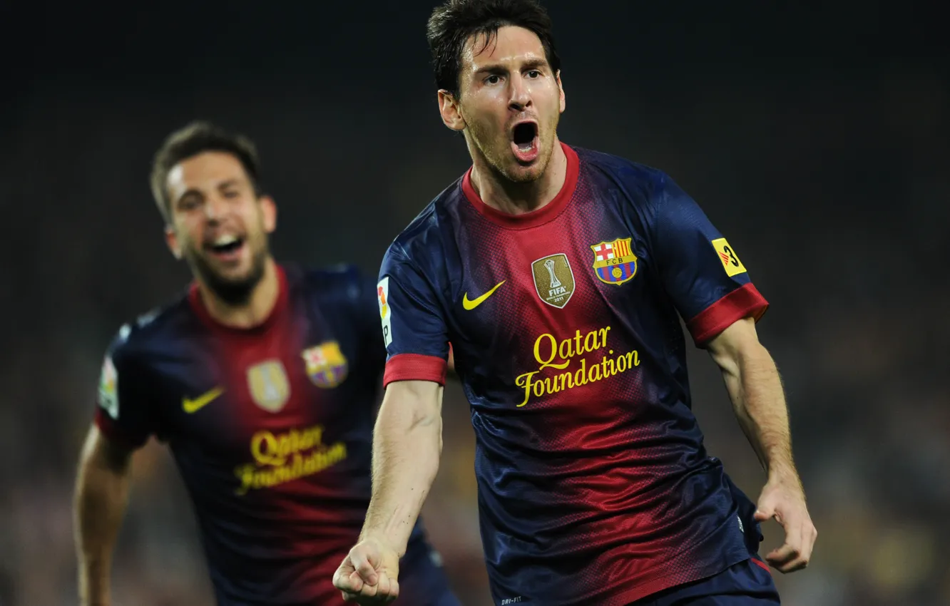 Фото обои футбол, гол, футболисты, football, Лионель Месси, Lionel Messi, Barcelona, празднование