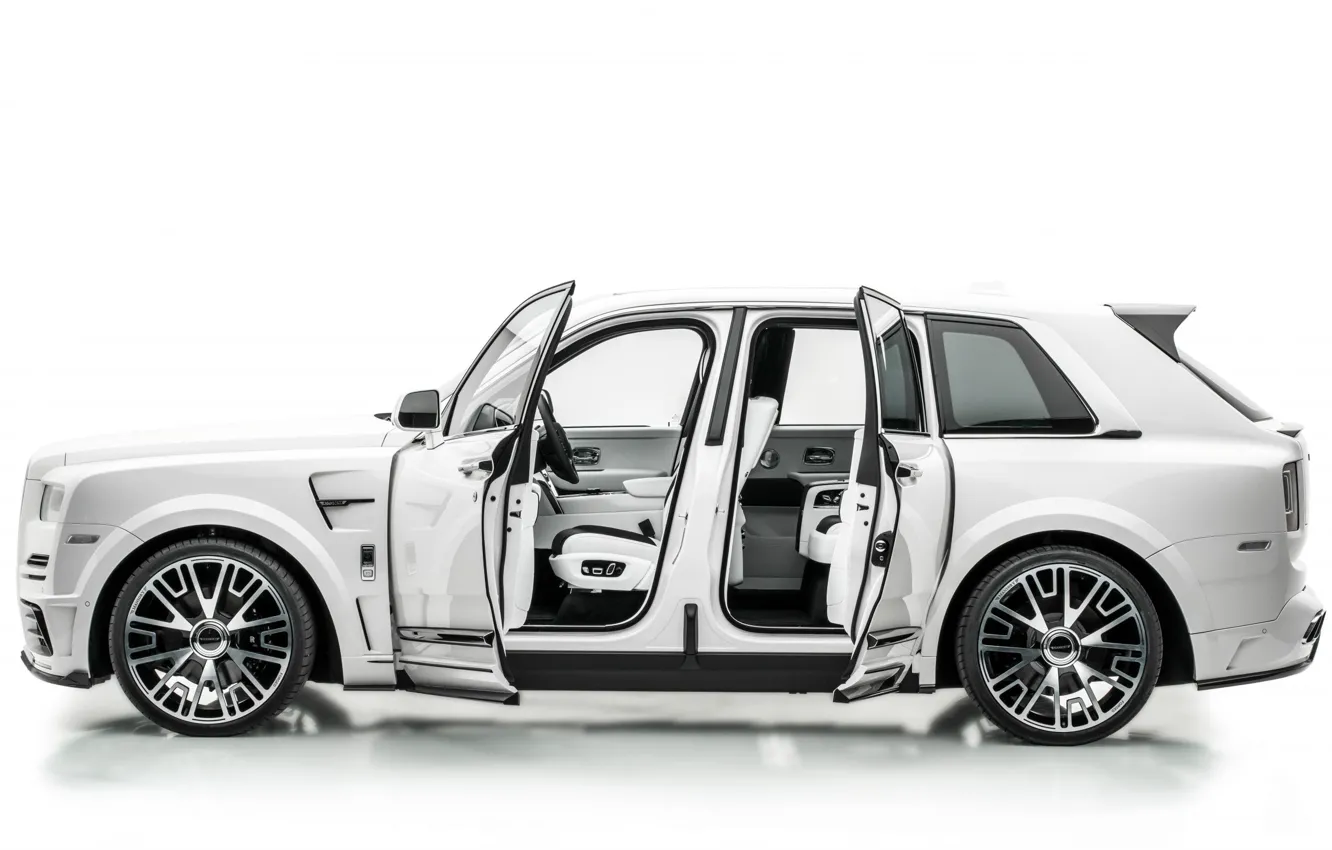 Фото обои дизайн, Rolls-Royce, белый фон, эксклюзив, люкс, мансори, Cullinan, Mansory Wide body