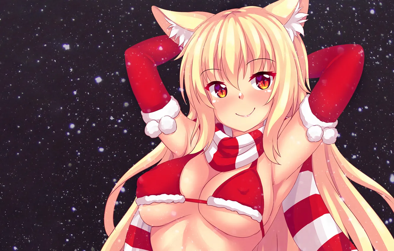 Фото обои girl, sexy, cleavage, long hair, boobs, animal ears, anime, beautiful