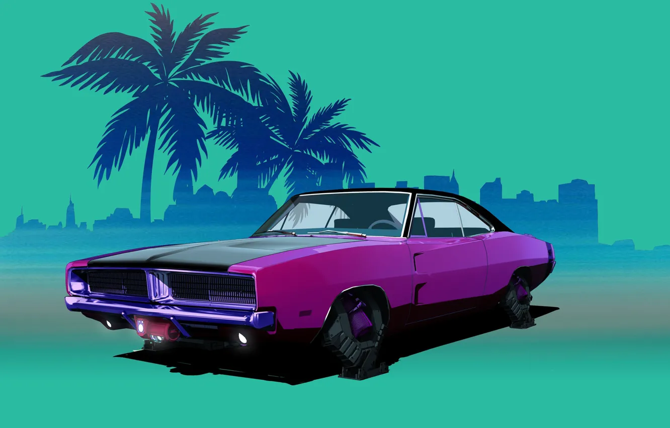 Фото обои Dodge, Charger, Neon, Dodge Charger, Synth, VTOL, Retrowave, Synthwave