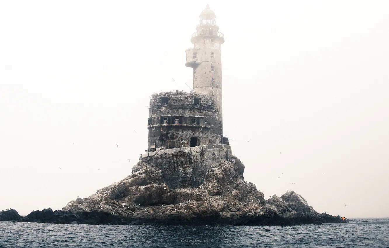 Фото обои Туман, Маяк, Россия, Russia, Lighthouse, Fog, Заброшенный, Abandoned