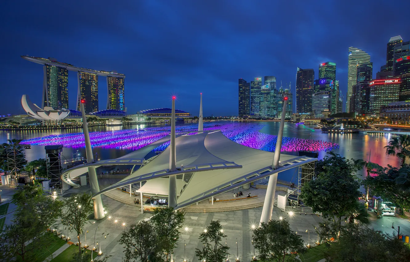 Фото обои здание, вечер, Сингапур