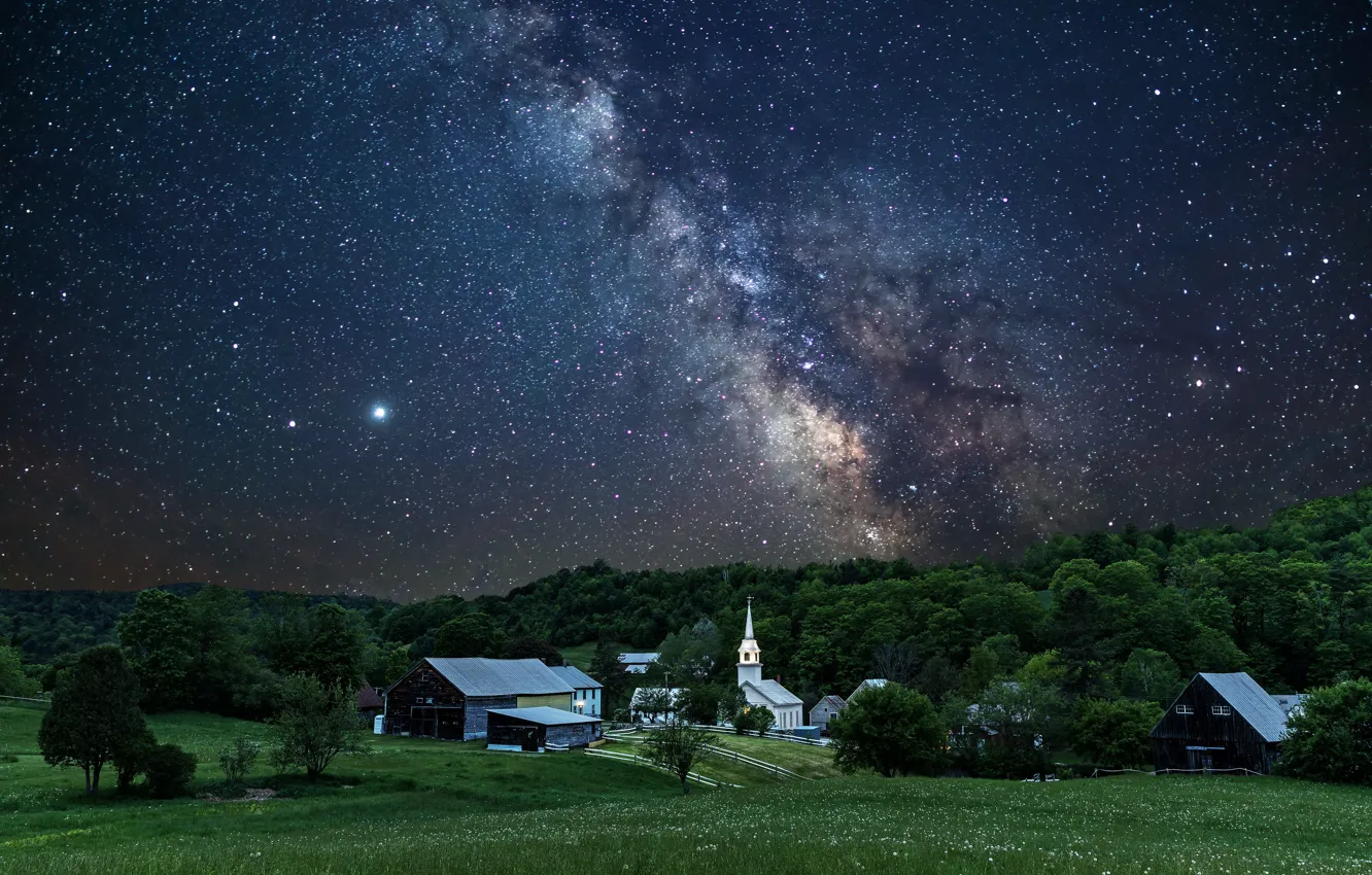 Фото обои пейзаж, ночь, природа, город, дома, звёзды, США, млечный путь