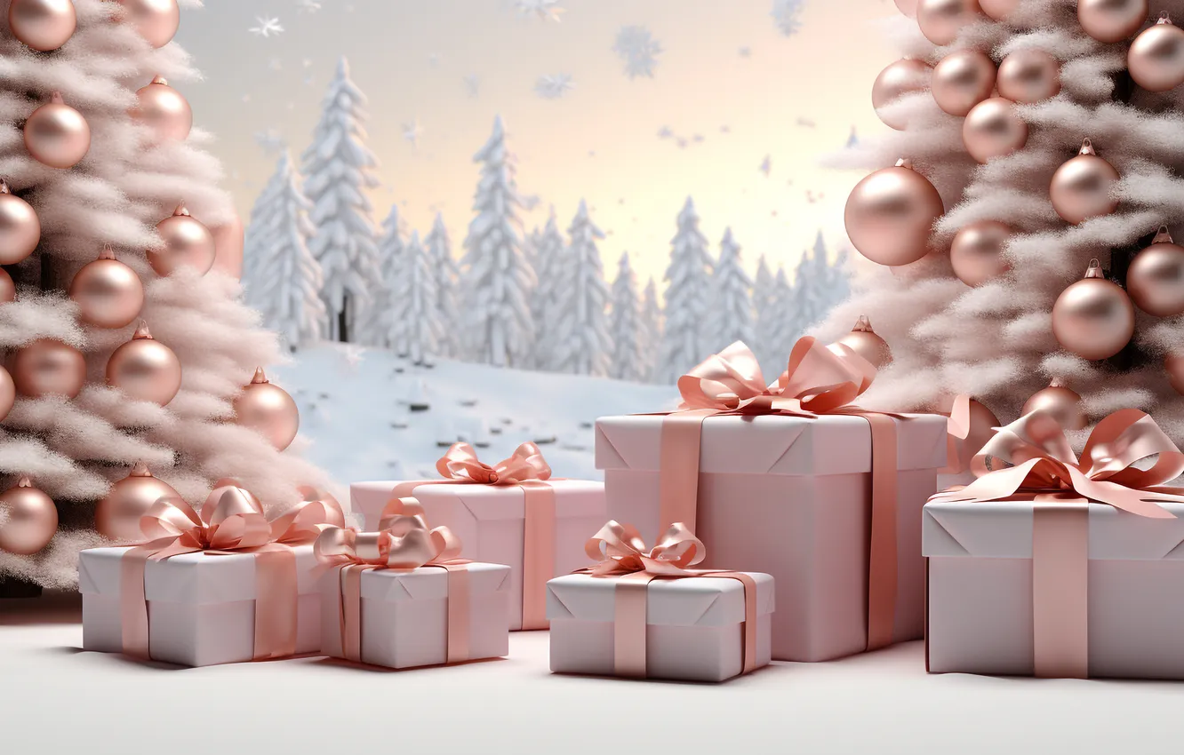 Фото обои зима, снег, украшения, елка, Рождество, Новый год, white, Christmas