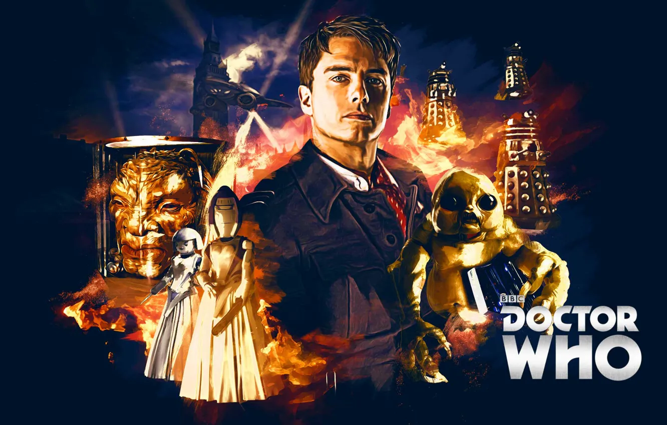Фото обои фантастика, роботы, пришельцы, Doctor Who, космический корабль, инопланетяне, Доктор Кто, Daleks
