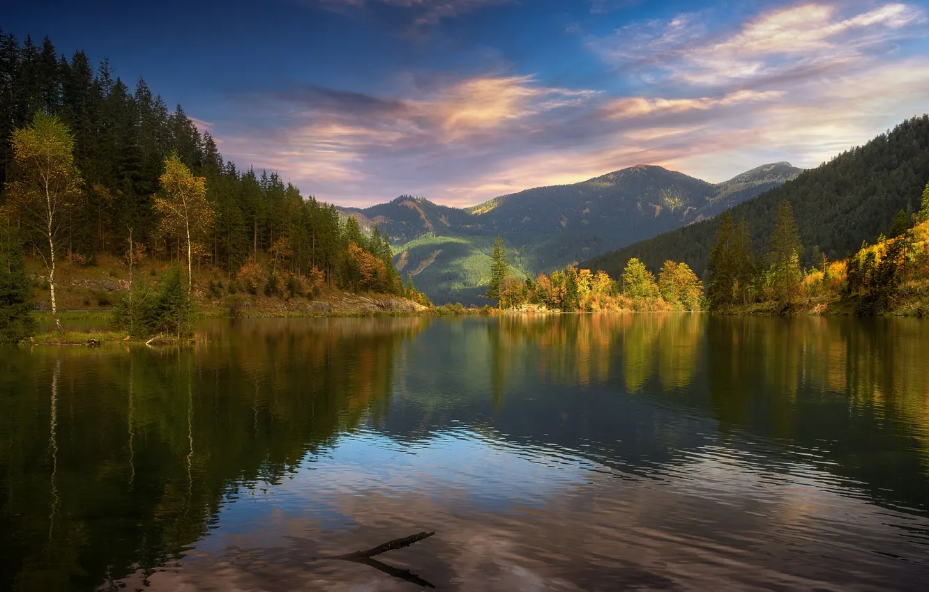 Фото обои осень, горы, озеро, отражение