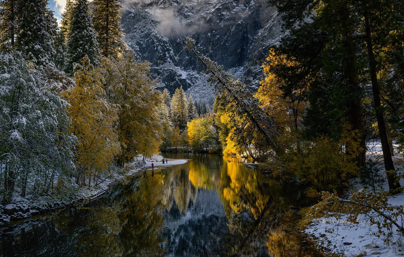 Фото обои осень, горы, река