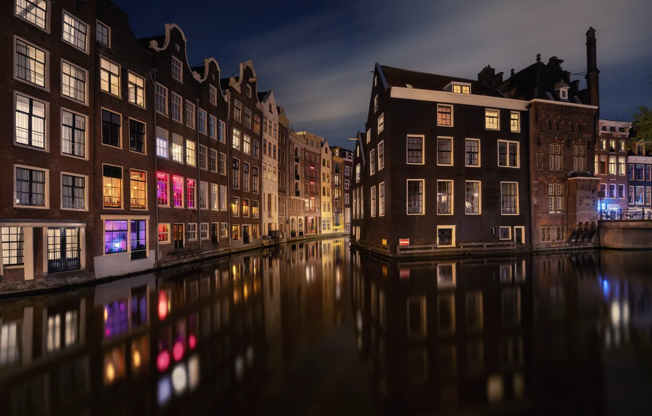 Фото обои вода, отражения, здания, Амстердам, water, Amsterdam, buildings, reflections
