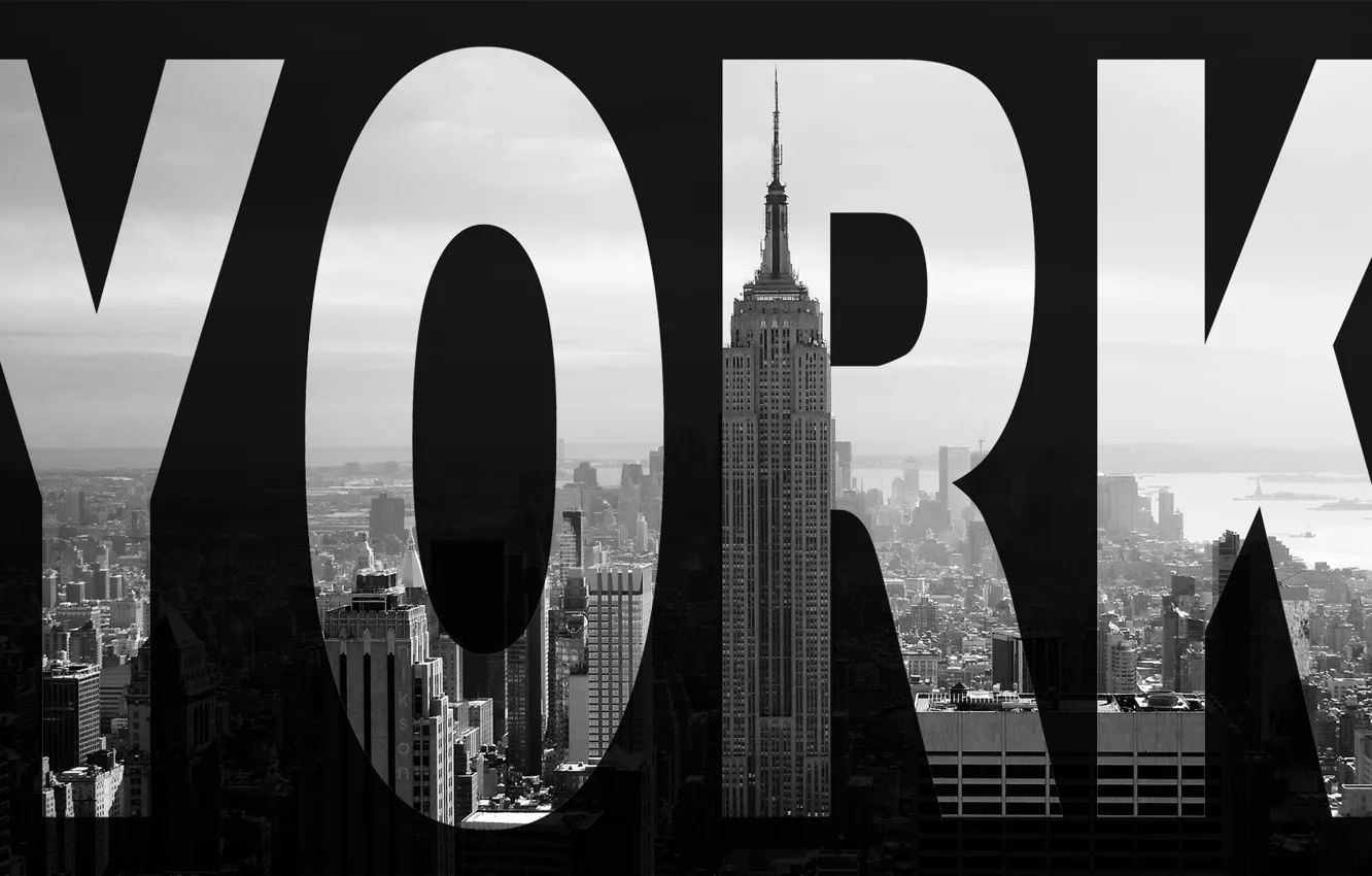 Фото обои город, небоскреб, Нью-Йорк, черно-белое