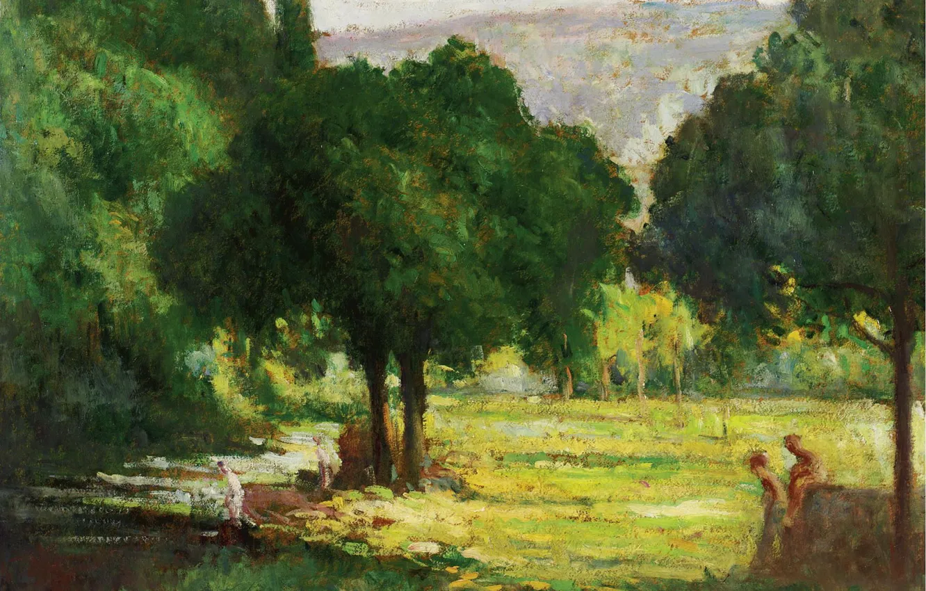 Фото обои пейзаж, картина, Максимильен Люс, Maximilien Luce, Купальщицы на Берегу Кюры