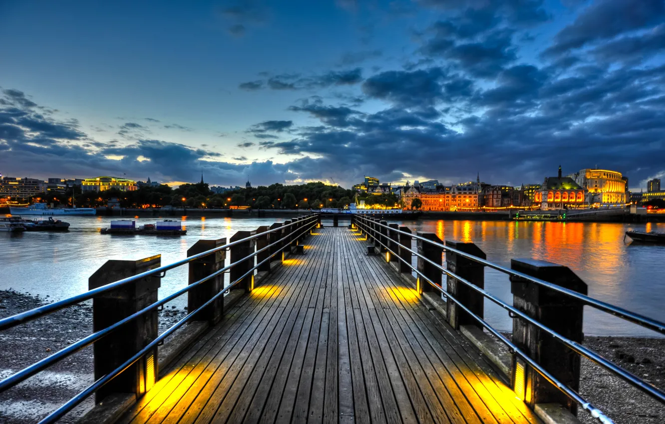 Фото обои Англия, Лондон, twilight, London, England, Thames, River, Thames Pier