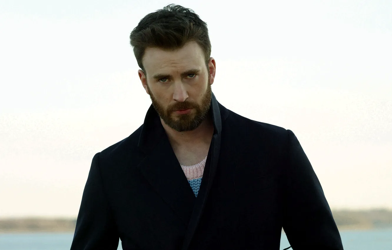 Фото обои взгляд, поза, борода, актёр, Крис Эванс, Chris Evans