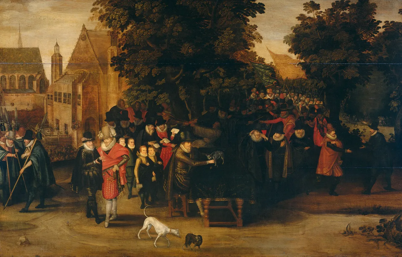 Фото обои масло, картина, Адриан ван де Венне, Adriaen van de Venne, Сатира на Голландскую Политику, 1619