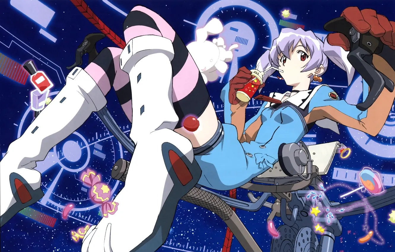 Фото обои девушка, космос, звёзды, аниме, арт, кабина