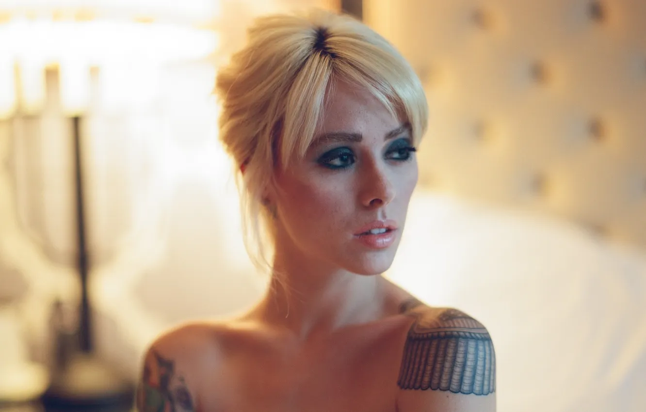 Фото обои девушка, тату, блондинка, girl, tattoo, blonde
