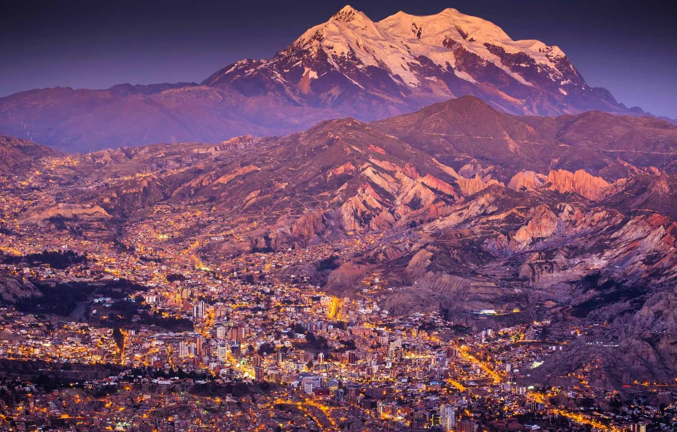 Фото обои Landscape, Mountain, Sunset, Smoke, South America, Cities, La Paz