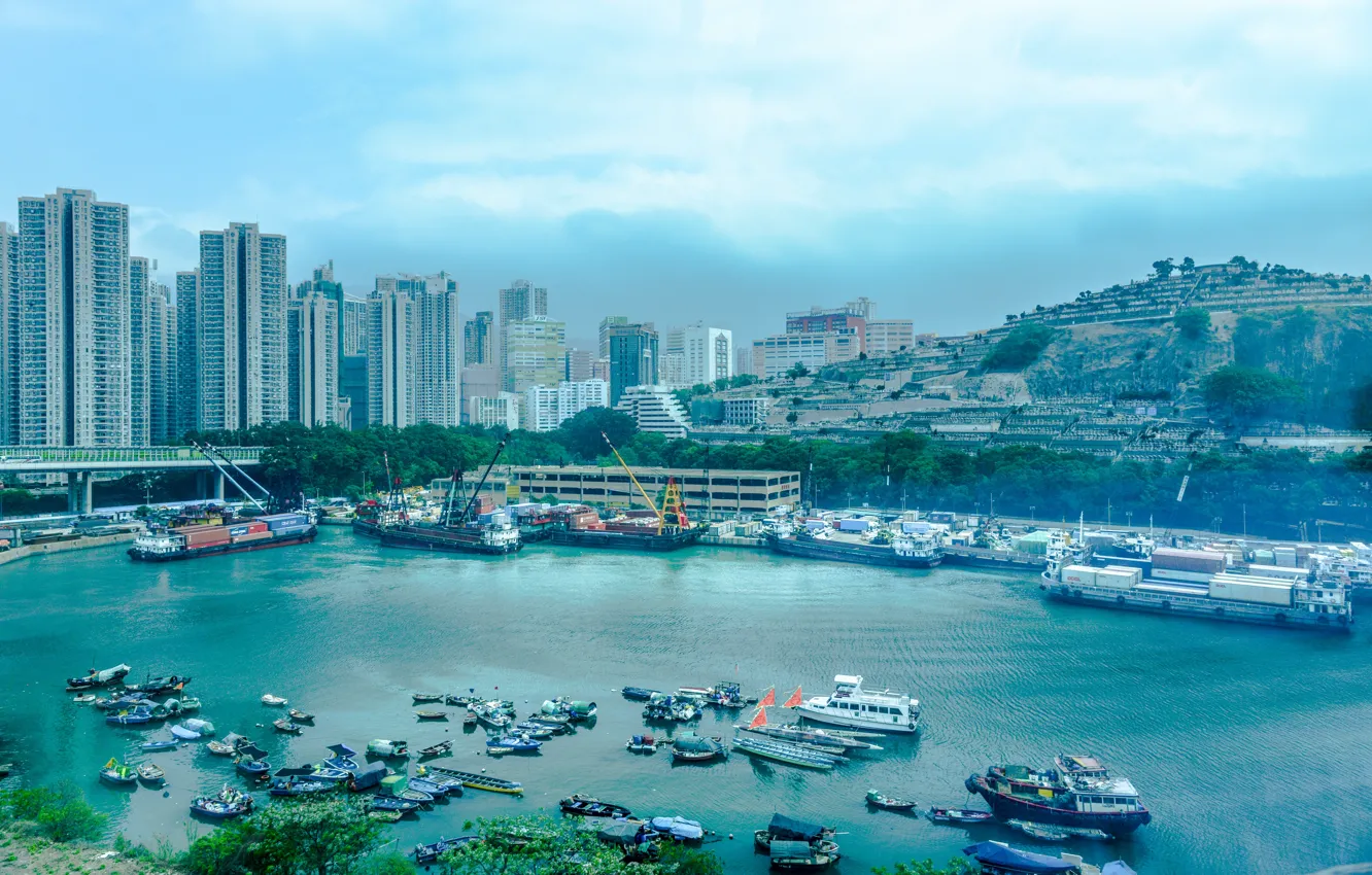 Фото обои city, Гонконг, гавань, Hong Kong, harbour
