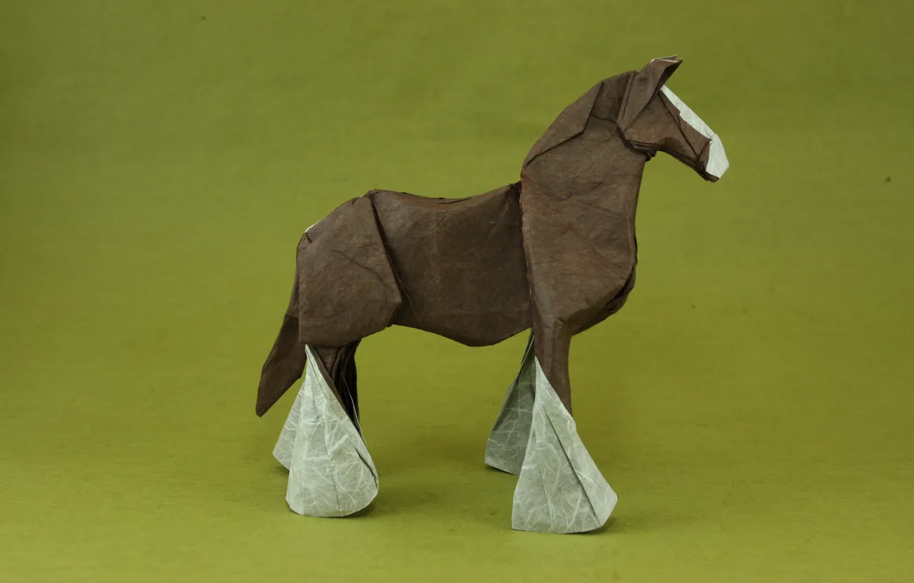 Фото обои зеленый, green, лошадь, оригами, power, horse, мощность, origami