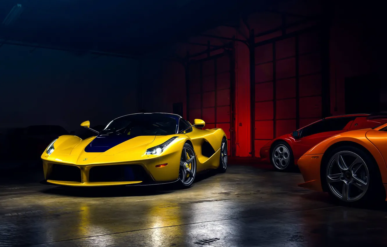 Фото обои Light, Ferrari, Cool, Front, Color, Yellow, Supercar, Garage