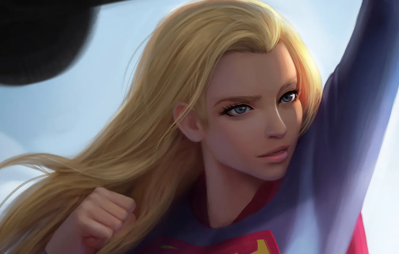Фото обои девушка, волосы, герой, костюм, Supergirl