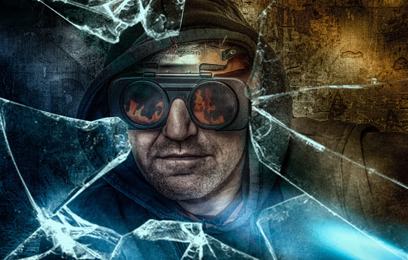 Фото обои очки, капюшон, щетина, THE WORKER