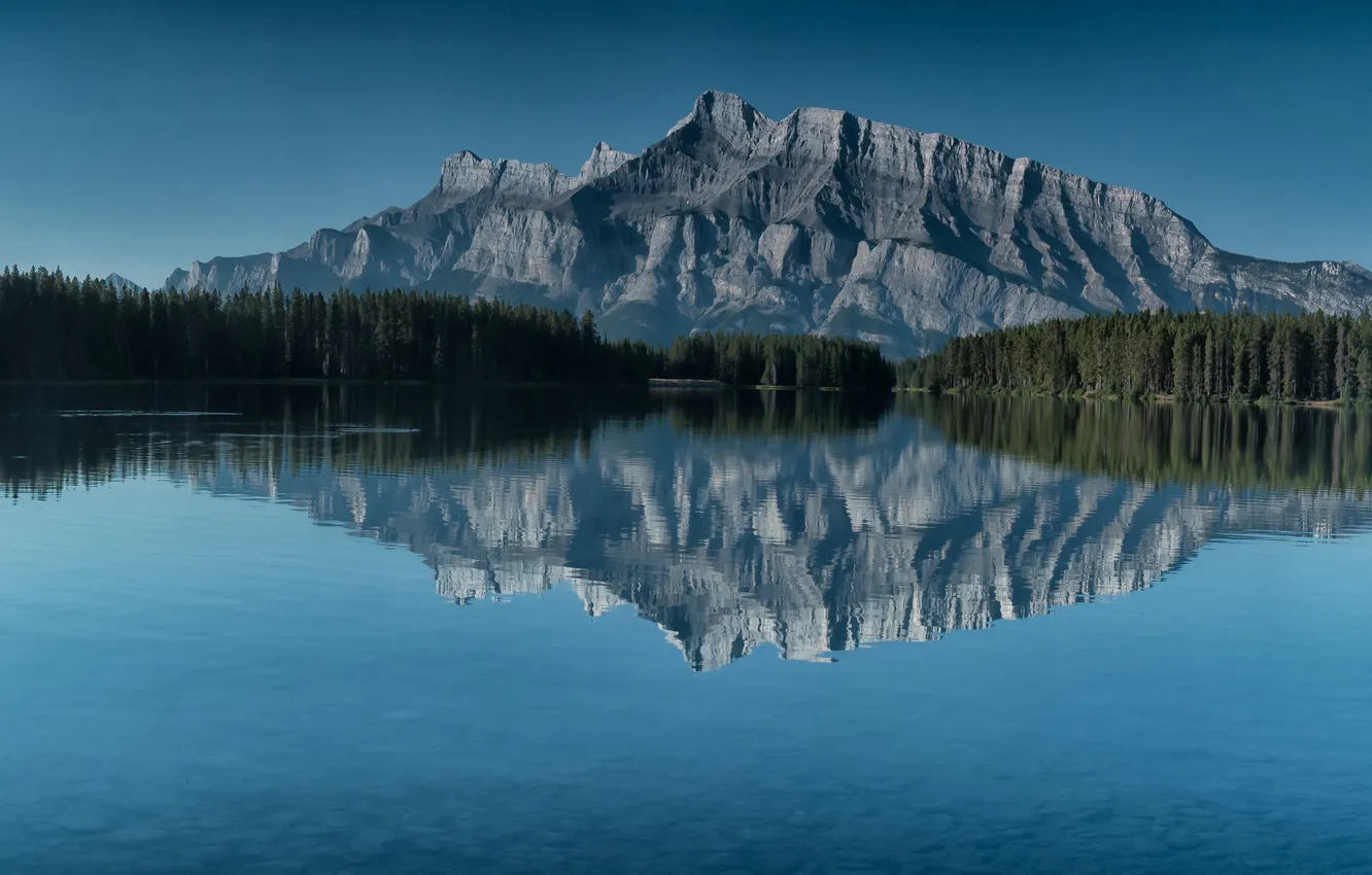 Фото обои night, mountain, lake, canada, banff, mount rundle