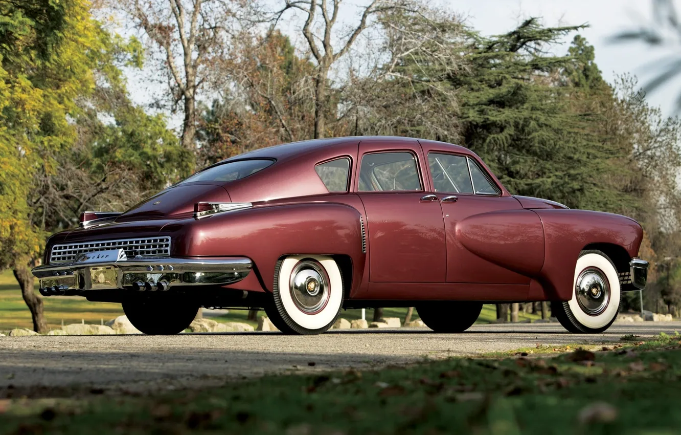 Фото обои фон, классика, вид сзади, 1948, Sedan, Tucker