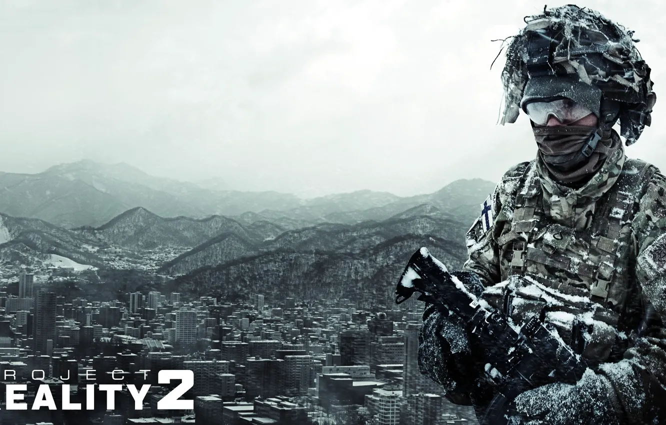 Фото обои gun, soldier, blizzard, weapon, snow, man, rifle, uniform