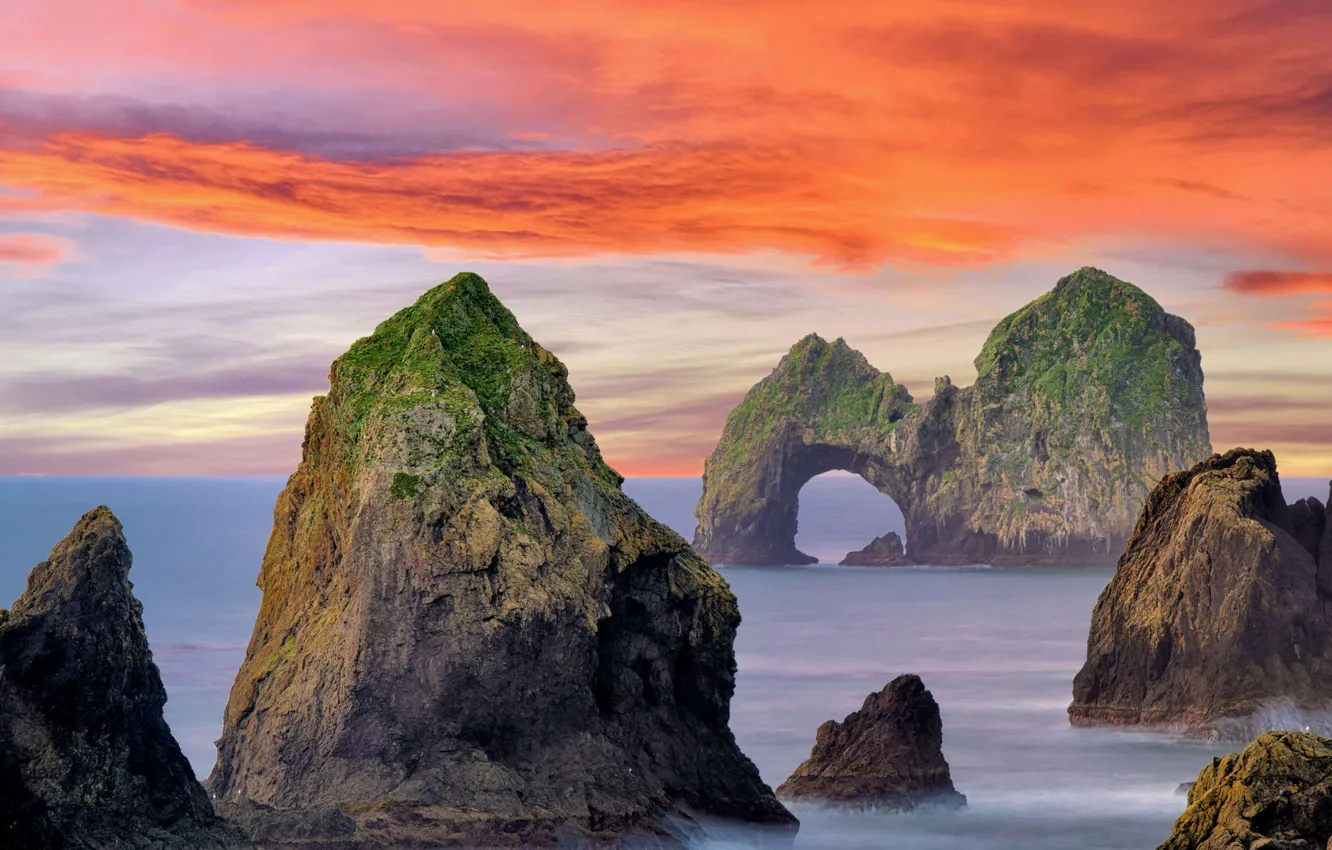 Фото обои Sunset, Ocean, Hole In The Wall
