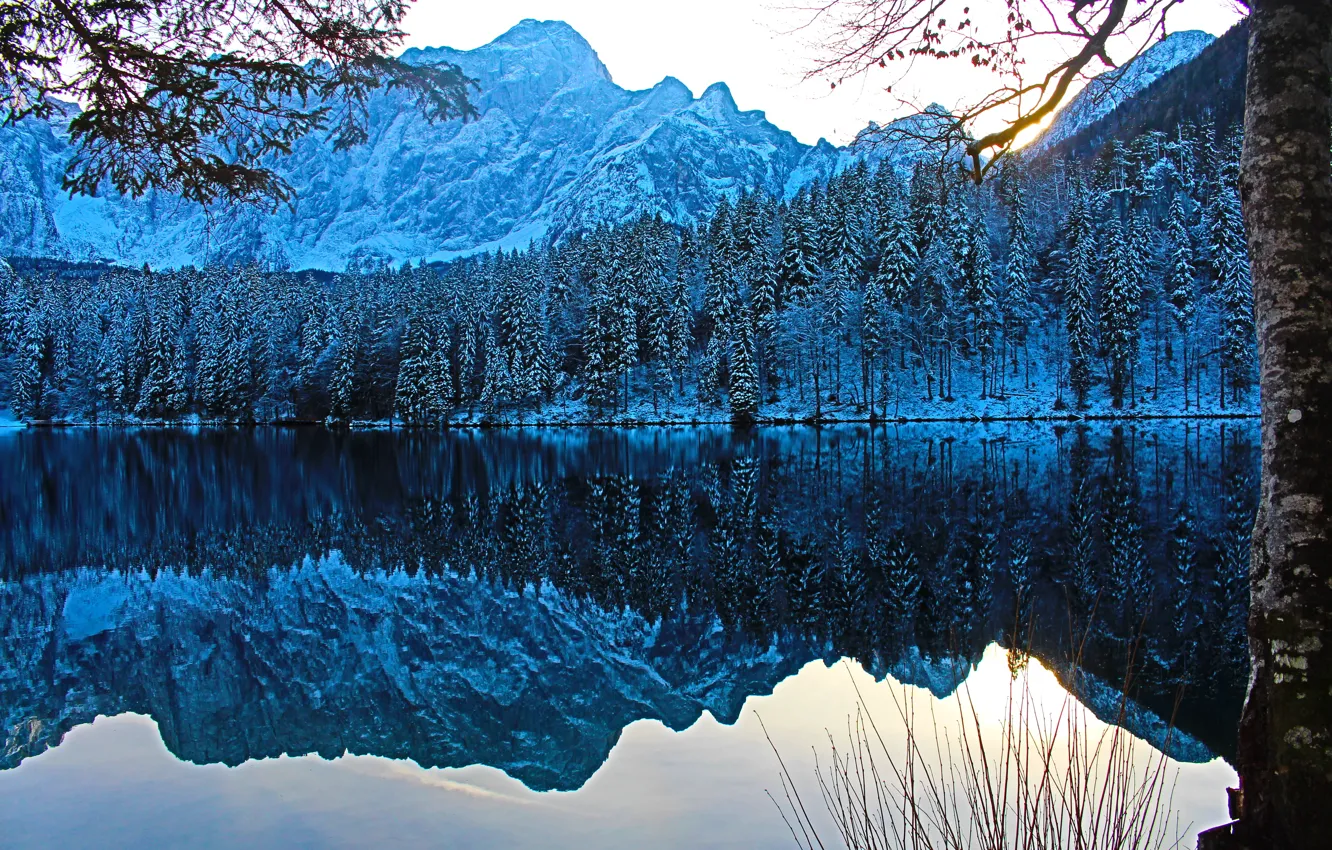 Фото обои Зима, Италия, Winter, Italy, альпы, Italia, Fusine Lakes, озеро Фузине