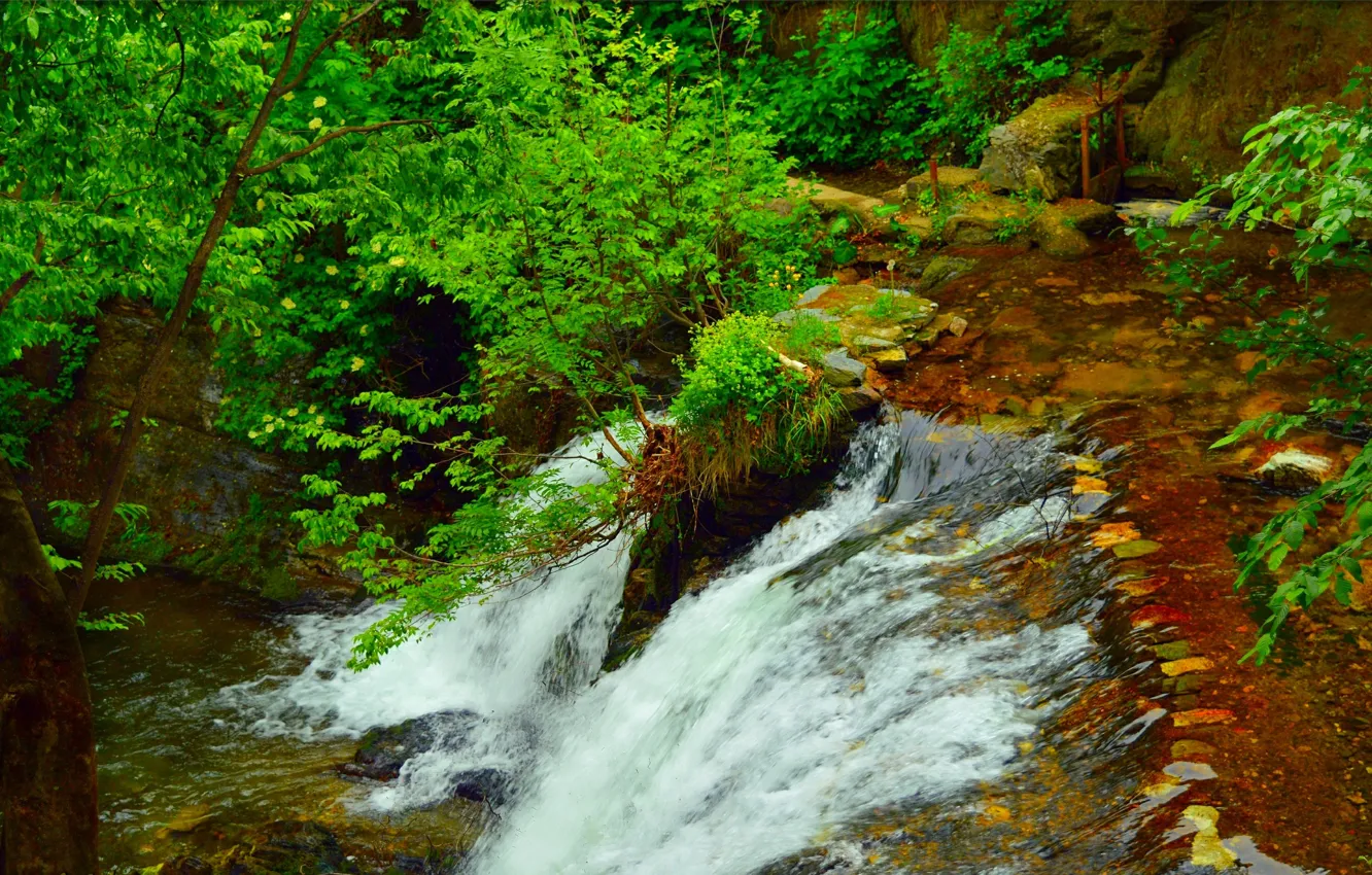 Фото обои Поток, Водопад, Nature, Речка, Waterfall, River, Flow