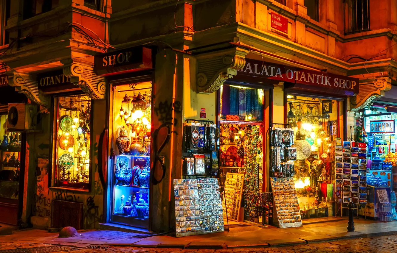 Фото обои ночь, улица, Стамбул, Турция, night, street, Istanbul, Turkey