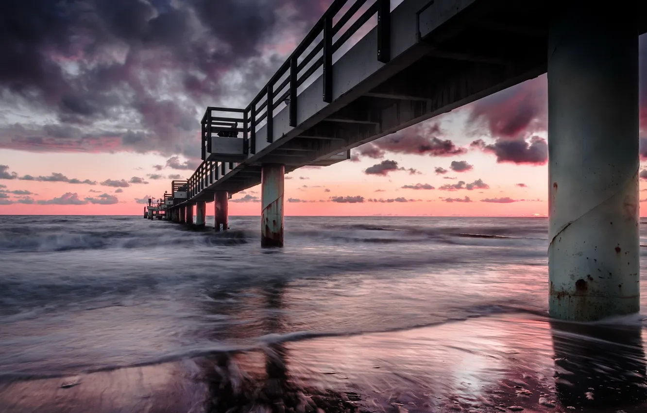 Фото обои море, пейзаж, мост