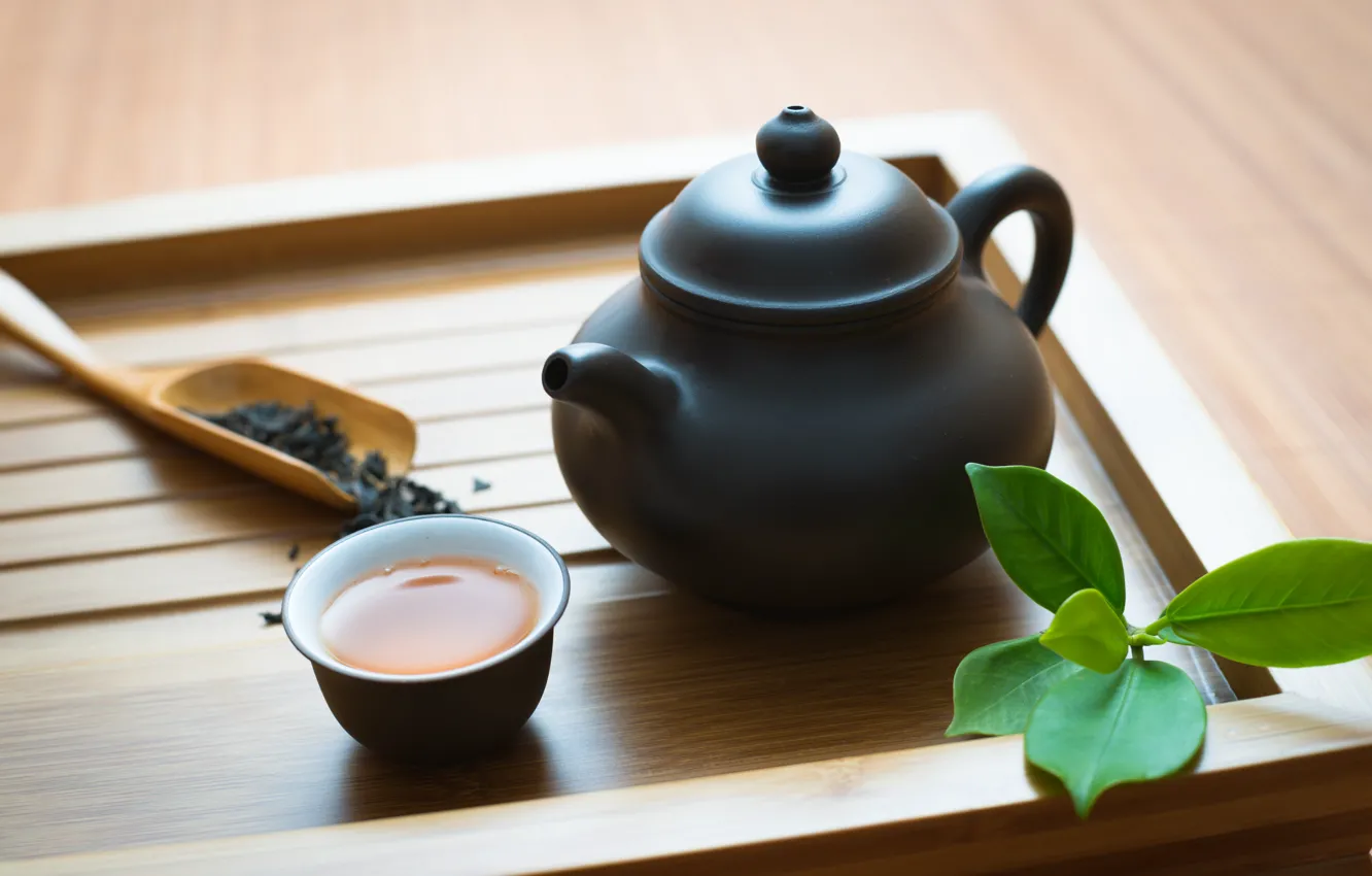 Фото обои чай, чайник, листья чая