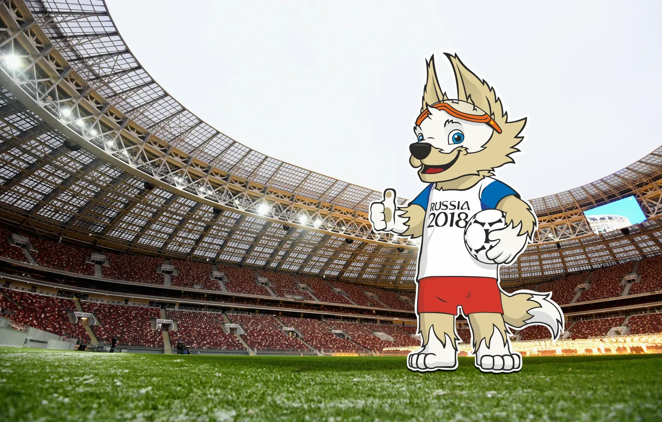 Фото обои футбол, спорт, мяч, волк, Россия, stadium, стадион, 2018