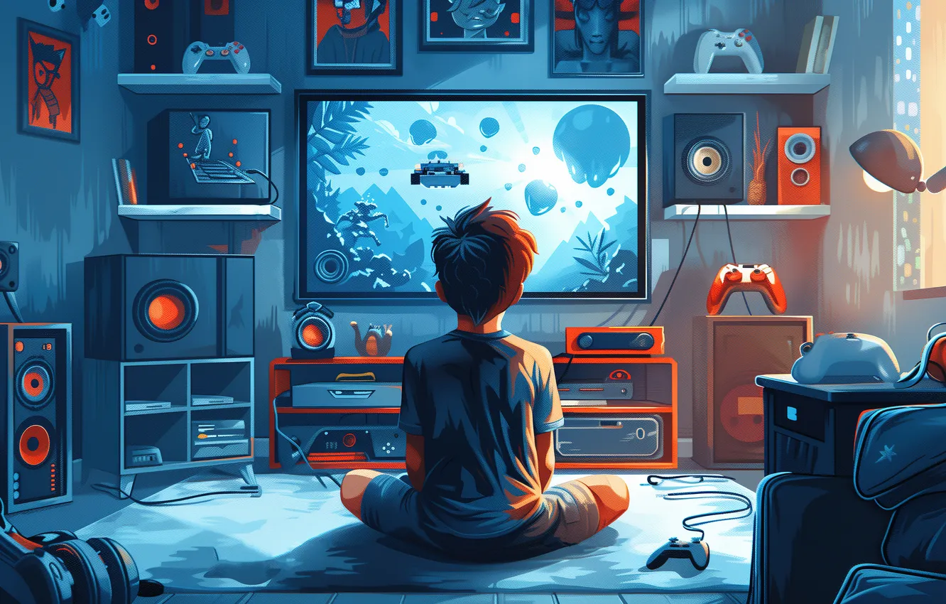 Фото обои Gamer, AI art, Gaming room