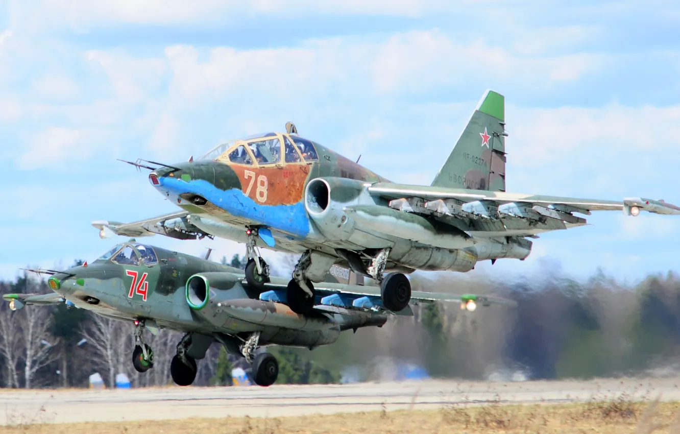 Фото обои пара, штурмовик, дозвуковой, бронированный, &ampquot;Грач&ampquot;, Sukhoi Су-25