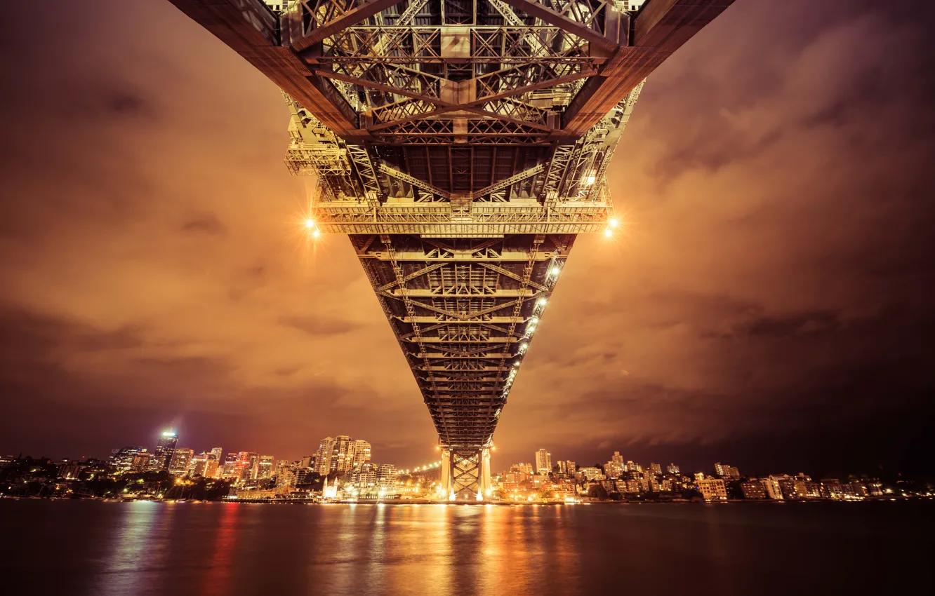 Фото обои lights, bridge, night, Australia, reflection, Sydney, bay, cityscape