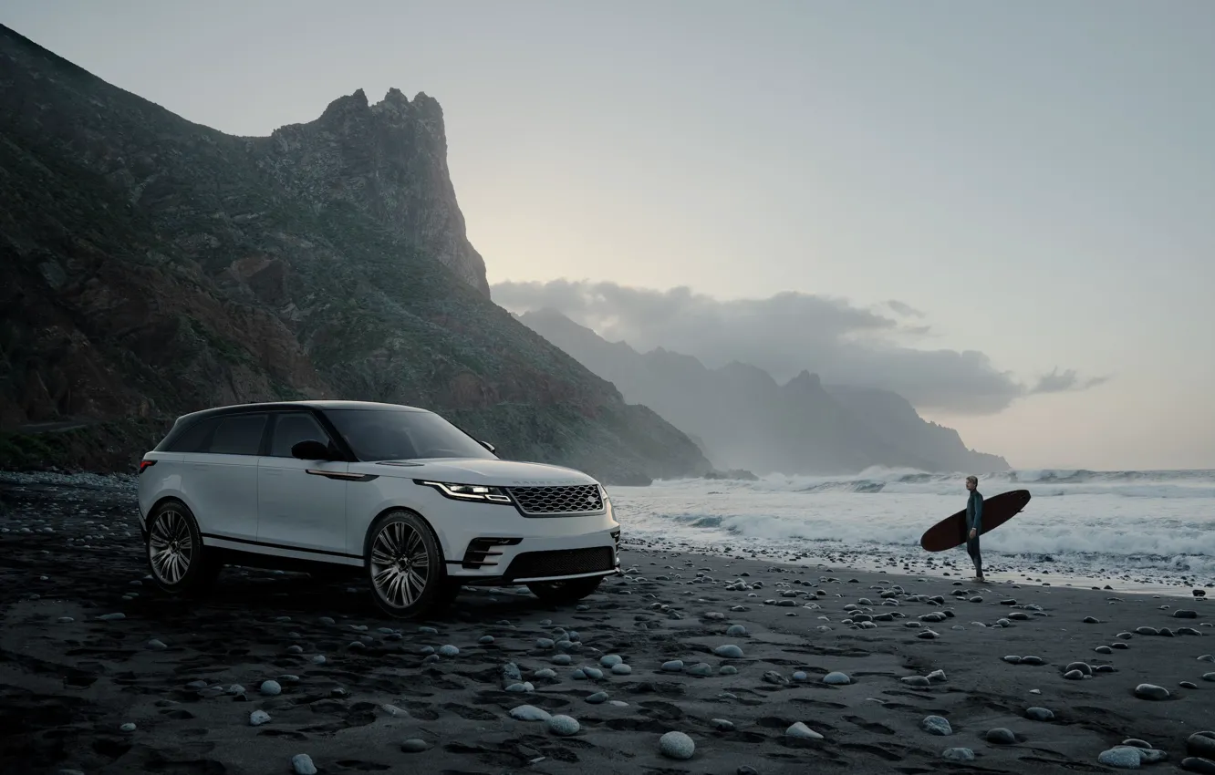 Фото обои побережье, Range Rover, кроссовер, CGI, Velar