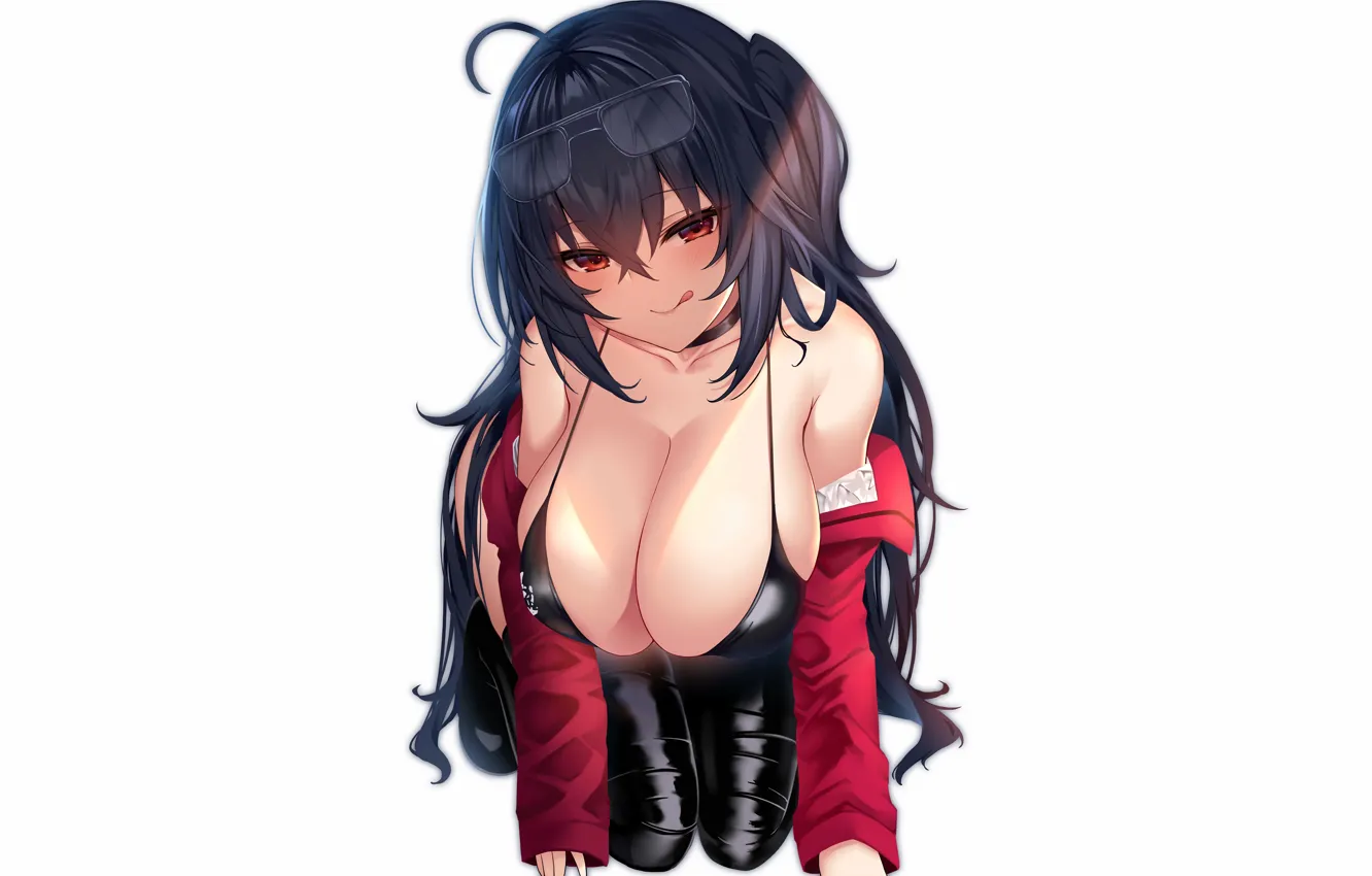 Фото обои girl, sexy, cleavage, long hair, boobs, anime, beautiful, red eyes