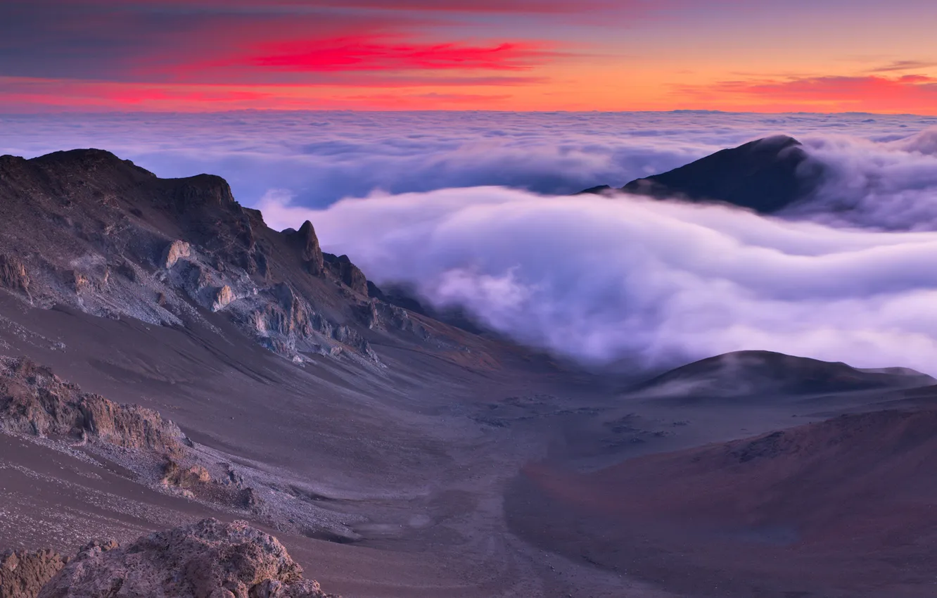 Фото обои горы, туман, Hawaii, Maui, View from Haleakalā