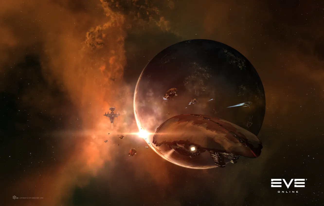 Фото обои космос, туманность, планета, станция, space, космический корабль, station, eve online