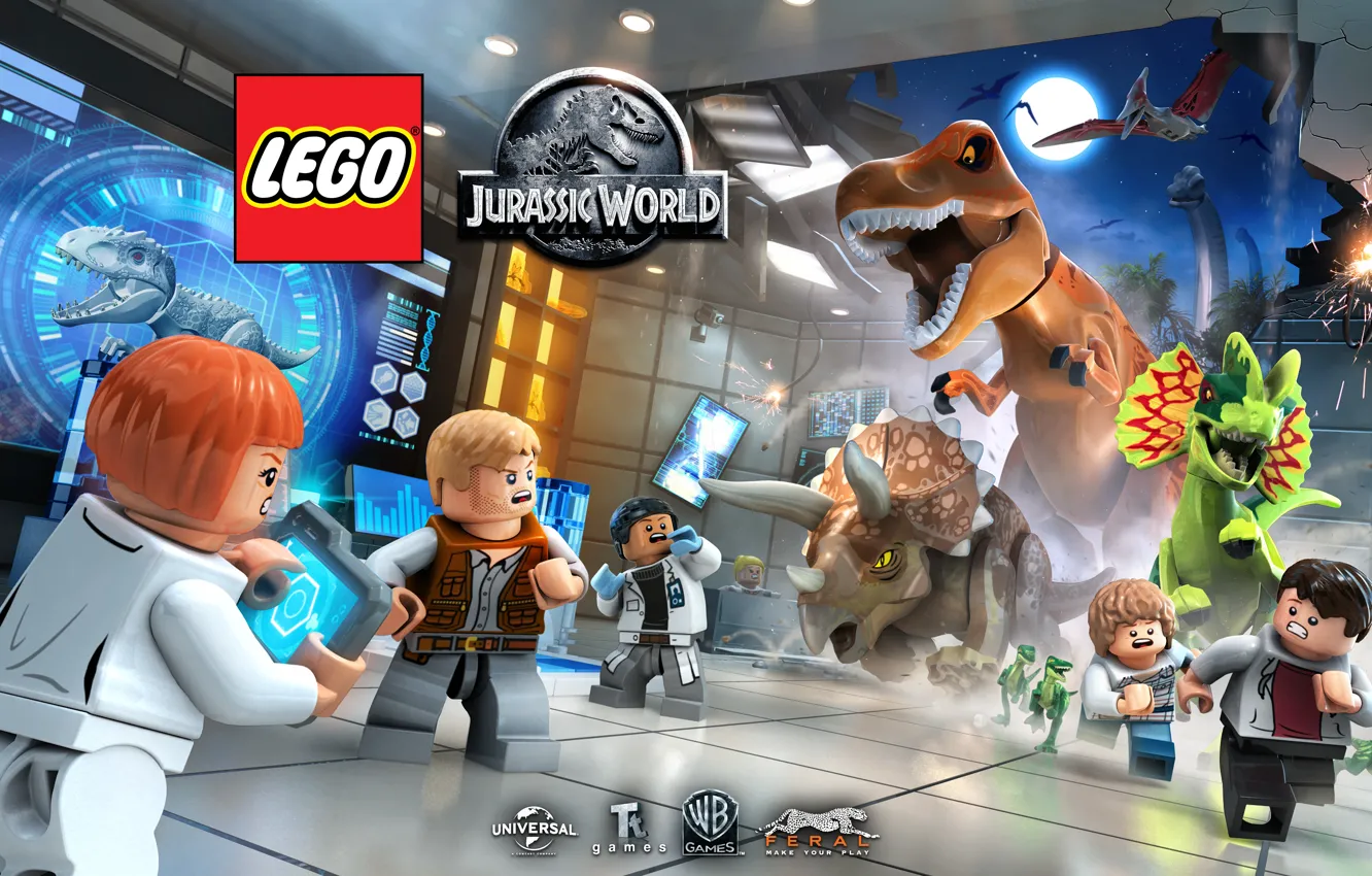 Фото обои T-Rex, videogame, Jurassic, Jurassic Park, Jurassic World, Owen Grady, Indominus Rex, LEGO® Jurassic World™